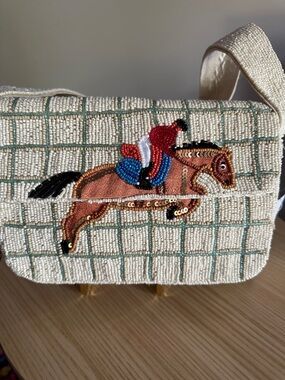 Beaded Ivory Shoulder Bag with Equestrian Motif